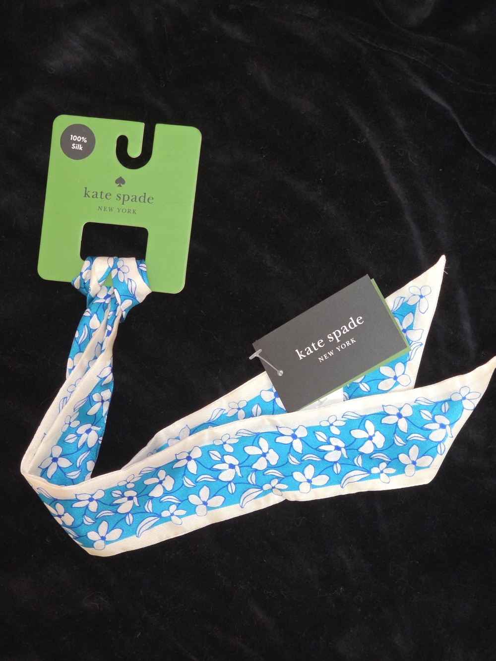 kate spade Blue and White Floral Silk Hair Scarf